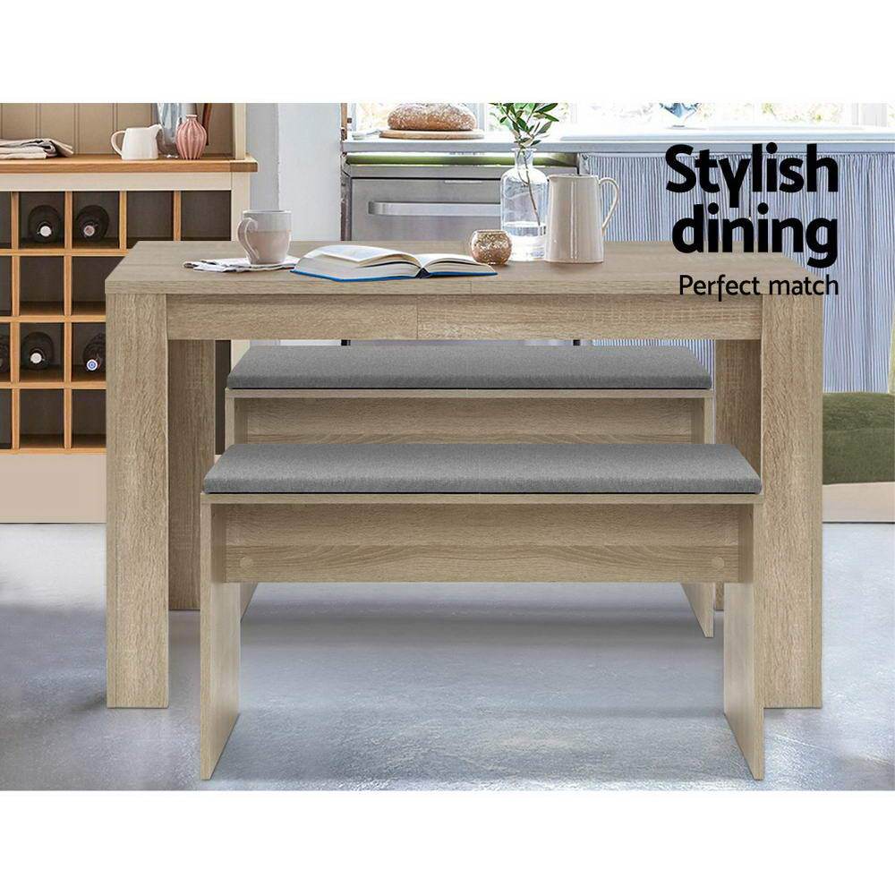 Artiss Dining Bench NATU Upholstery Seat Stool Chair Cushion Kitchen Furniture Oak 90cm - Newstart Furniture