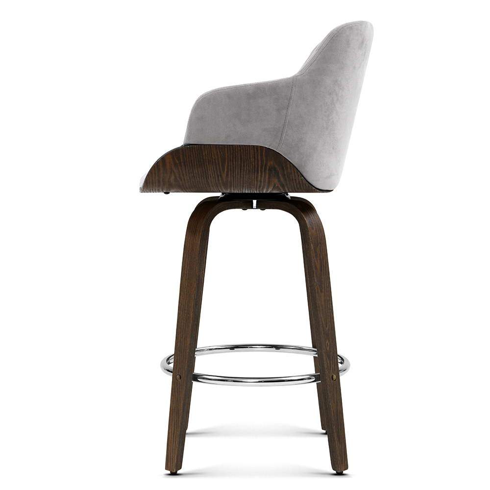 Artiss Velvet Bar Stool Swivel - Grey and Wood - Newstart Furniture