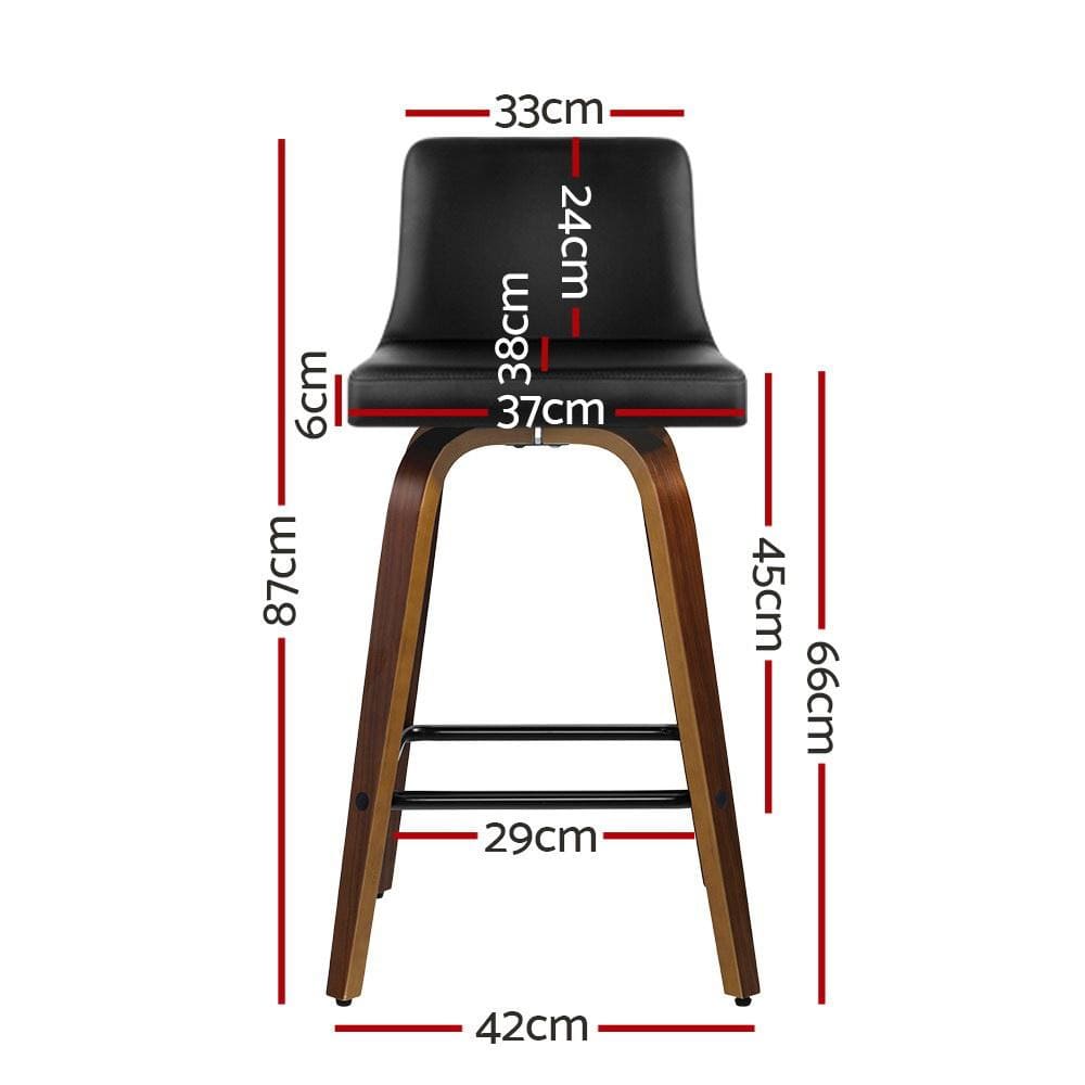 Artiss Set of 2 Wooden PU Leather Bar Stool - Black and Brown Wood Legs - Newstart Furniture