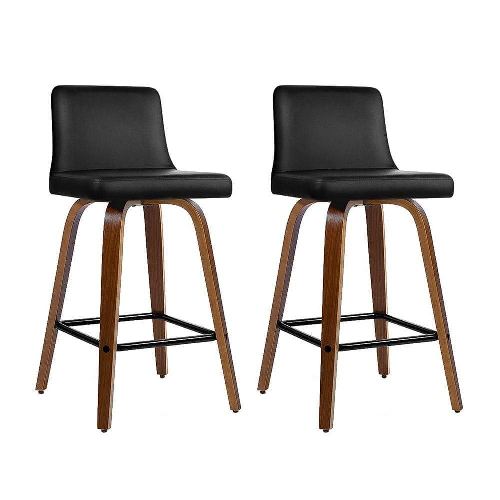 Artiss Set of 2 Wooden PU Leather Bar Stool - Black and Brown Wood Legs - Newstart Furniture