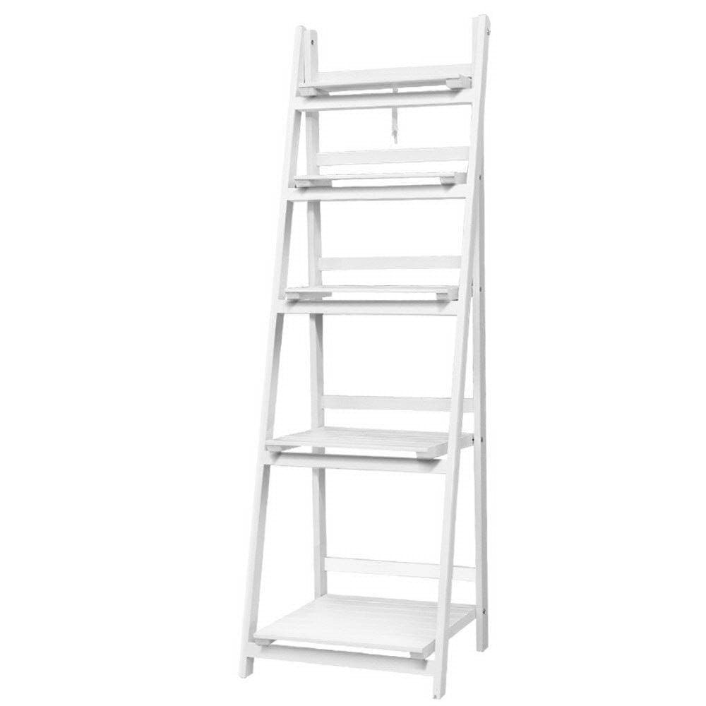 Artiss Display Shelf 5 Tier Wooden Ladder Stand Storage Book Shelves Rack White - Newstart Furniture