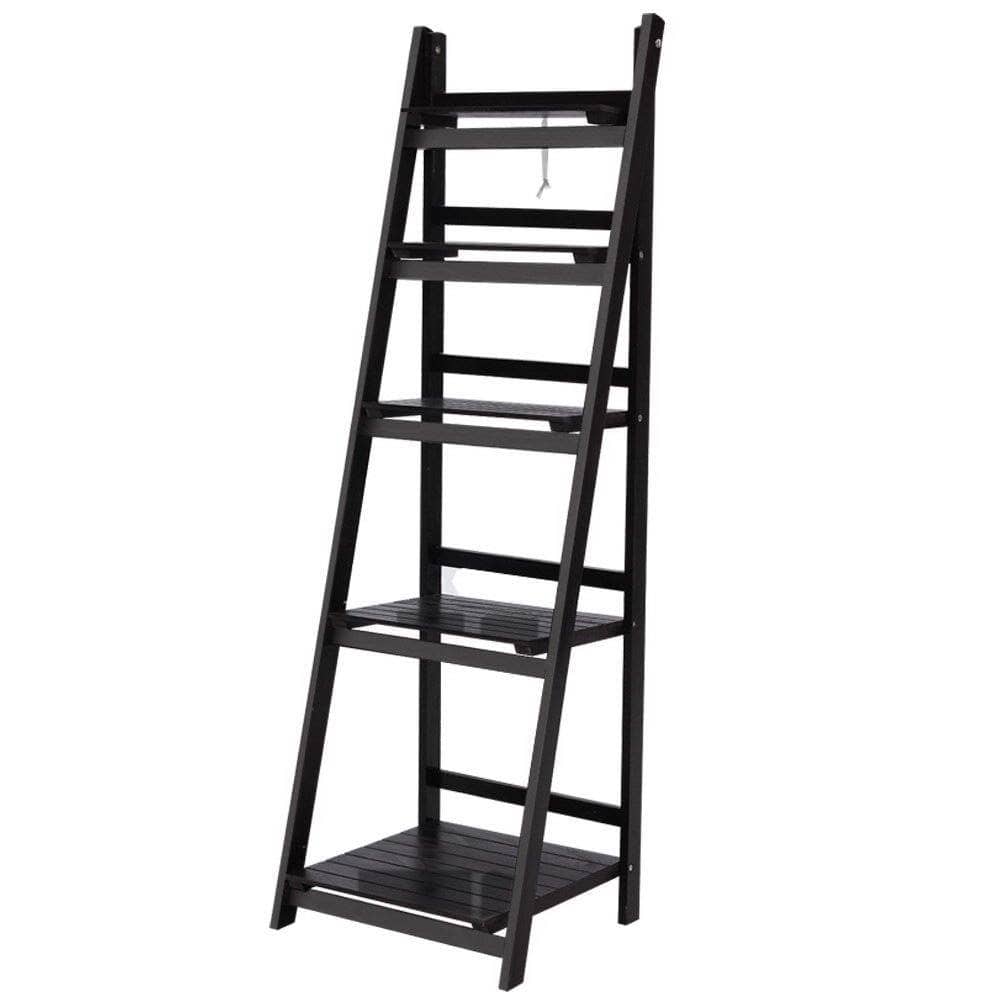 Artiss Display Shelf 5 Tier Wooden Ladder Stand Storage Book Shelves Rack Coffee - Newstart Furniture