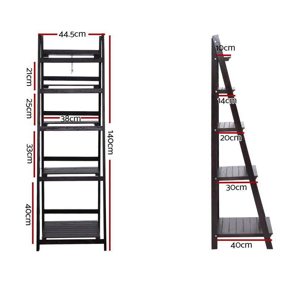 Artiss Display Shelf 5 Tier Wooden Ladder Stand Storage Book Shelves Rack Coffee - Newstart Furniture