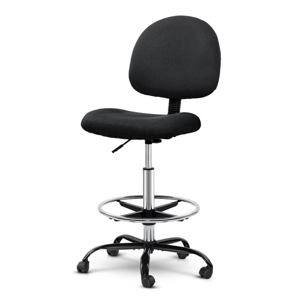 Artiss Office Chair Veer Drafting Stool Fabric Chairs Black - Newstart Furniture