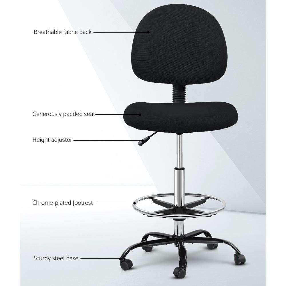 Artiss Office Chair Veer Drafting Stool Fabric Chairs Black - Newstart Furniture