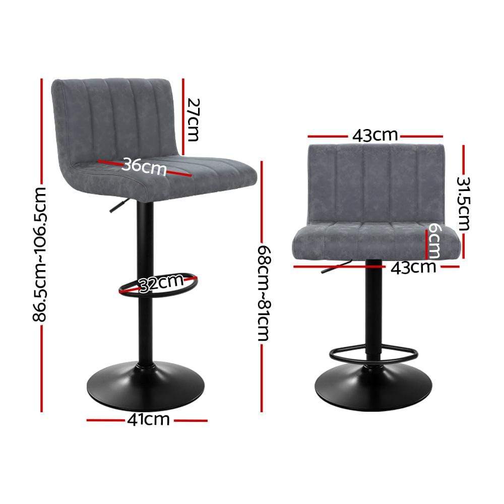 Artiss Set of 2 Bar Stools PU Leather Line Style - Grey - Newstart Furniture