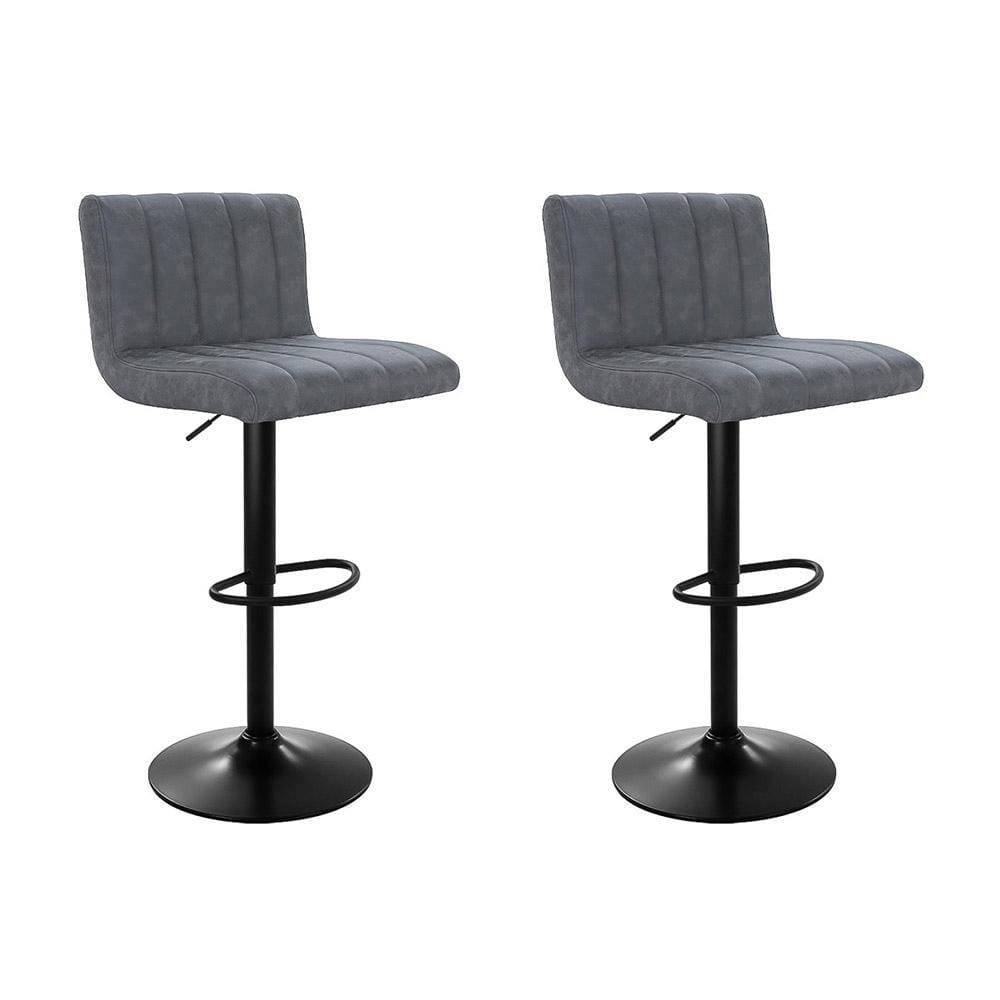 Artiss Set of 2 Bar Stools PU Leather Line Style - Grey - Newstart Furniture