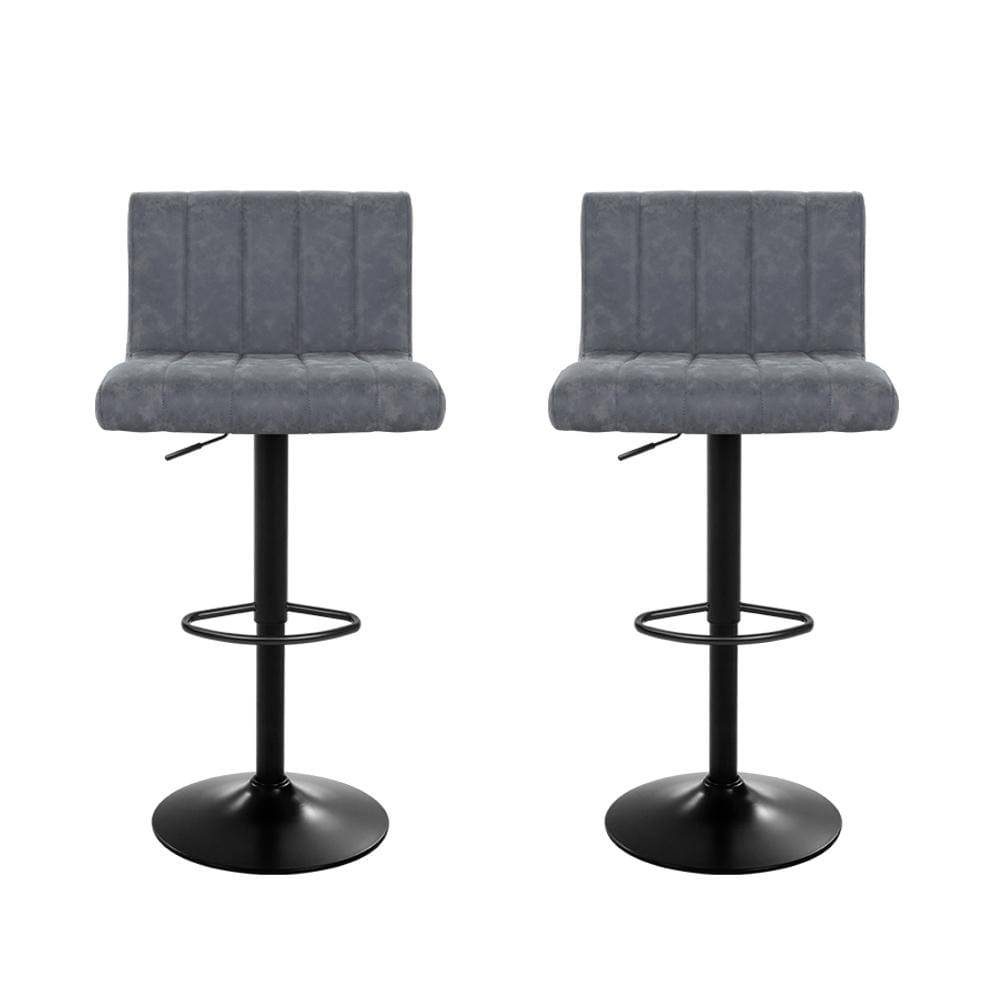 Artiss Set of 2 Bar Stools PU Leather Line Style - Grey - Newstart Furniture