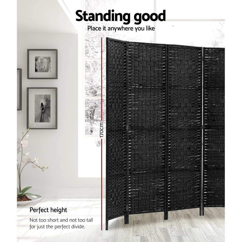 Artiss 8 Panel Room Divider Screen Privacy Timber Foldable Dividers Stand Black - Newstart Furniture