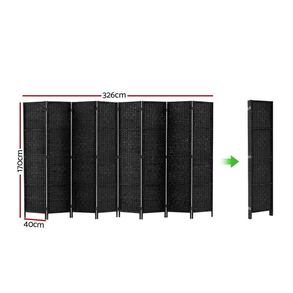 Artiss 8 Panel Room Divider Screen Privacy Timber Foldable Dividers Stand Black - Newstart Furniture