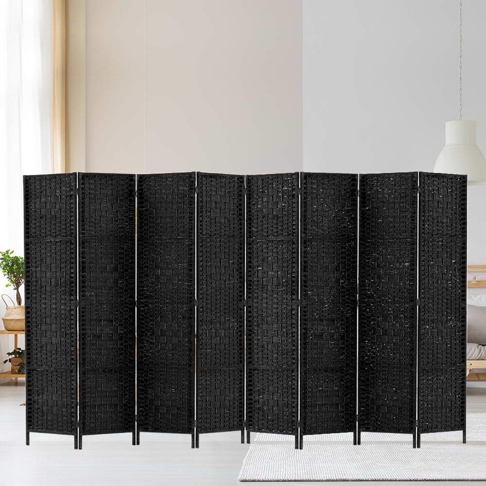 Artiss 8 Panel Room Divider Screen Privacy Timber Foldable Dividers Stand Black - Newstart Furniture