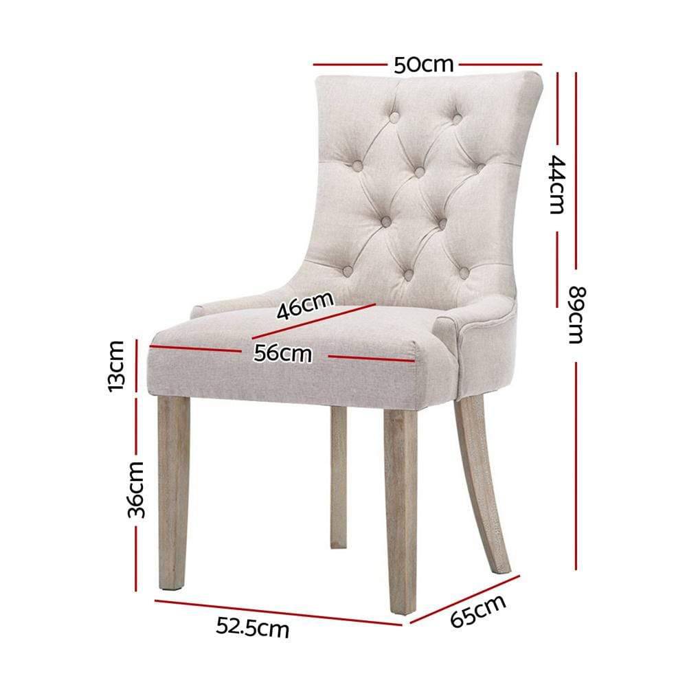 Artiss Set of 2 Dining Chair Beige CAYES French Provincial Chairs Wooden Fabric Retro Cafe - Newstart Furniture