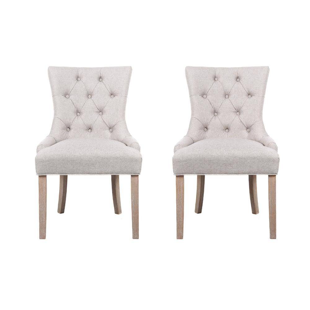 Artiss Set of 2 Dining Chair Beige CAYES French Provincial Chairs Wooden Fabric Retro Cafe - Newstart Furniture