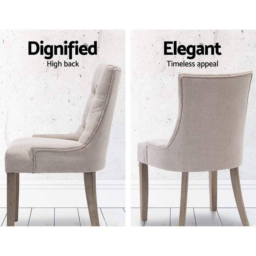 Artiss Set of 2 Dining Chair Beige CAYES French Provincial Chairs Wooden Fabric Retro Cafe - Newstart Furniture