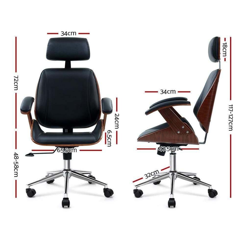 Artiss Wooden Office Chair Computer Gaming Chairs Executive Leather Black - Newstart Furniture