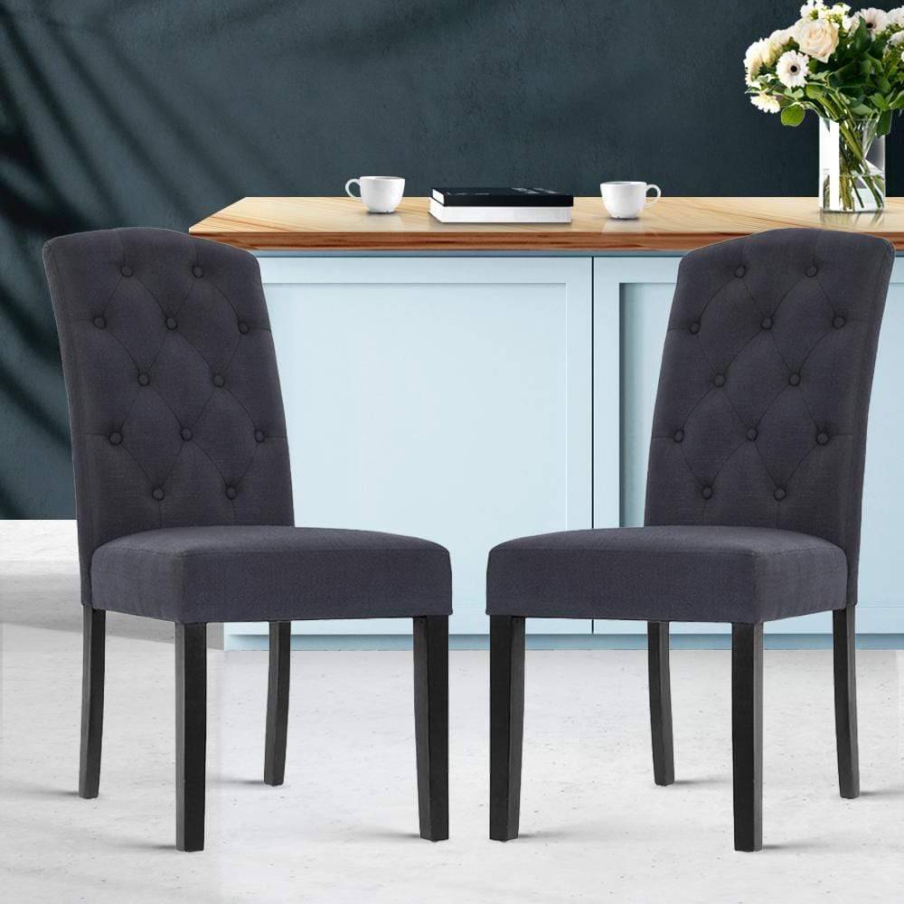 Artiss Set of 2 Dining Chairs French Provincial Kitchen Cafe Fabric Padded High Back Pine Wood Grey - Newstart Furniture