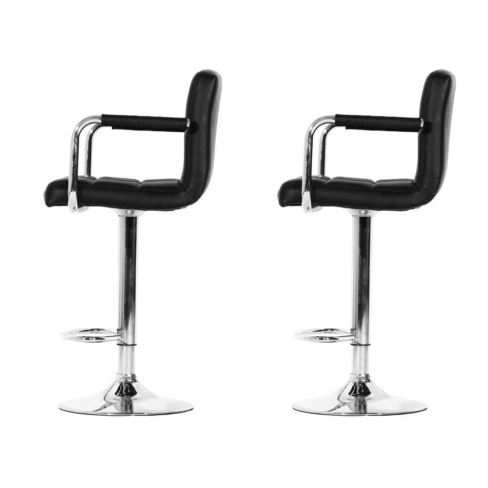 Artiss Set of 2 Bar Stools Gas lift Swivel Armrests - Steel and Black - Newstart Furniture