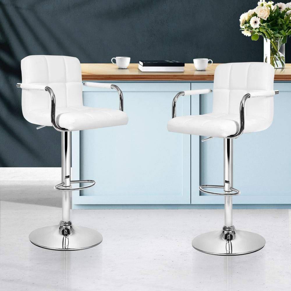 Artiss Set of 2 Bar Stools Gas lift Swivel - Steel and White - Newstart Furniture