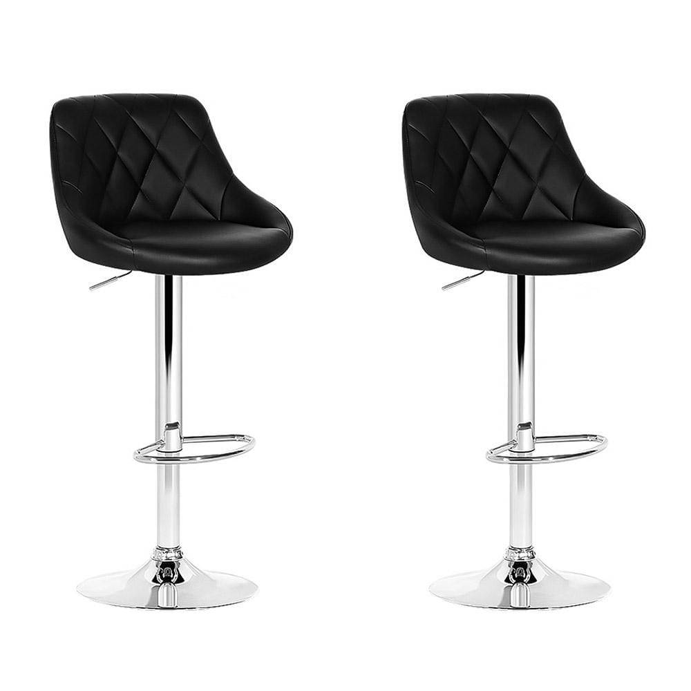 Artiss Set of 2 Bar Stools PU Leather Diamond Style - Black - Newstart Furniture