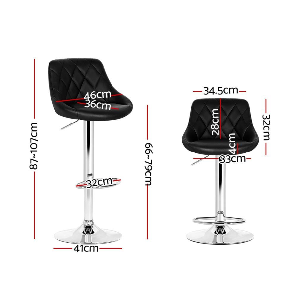 Artiss Set of 2 Bar Stools PU Leather Diamond Style - Black - Newstart Furniture