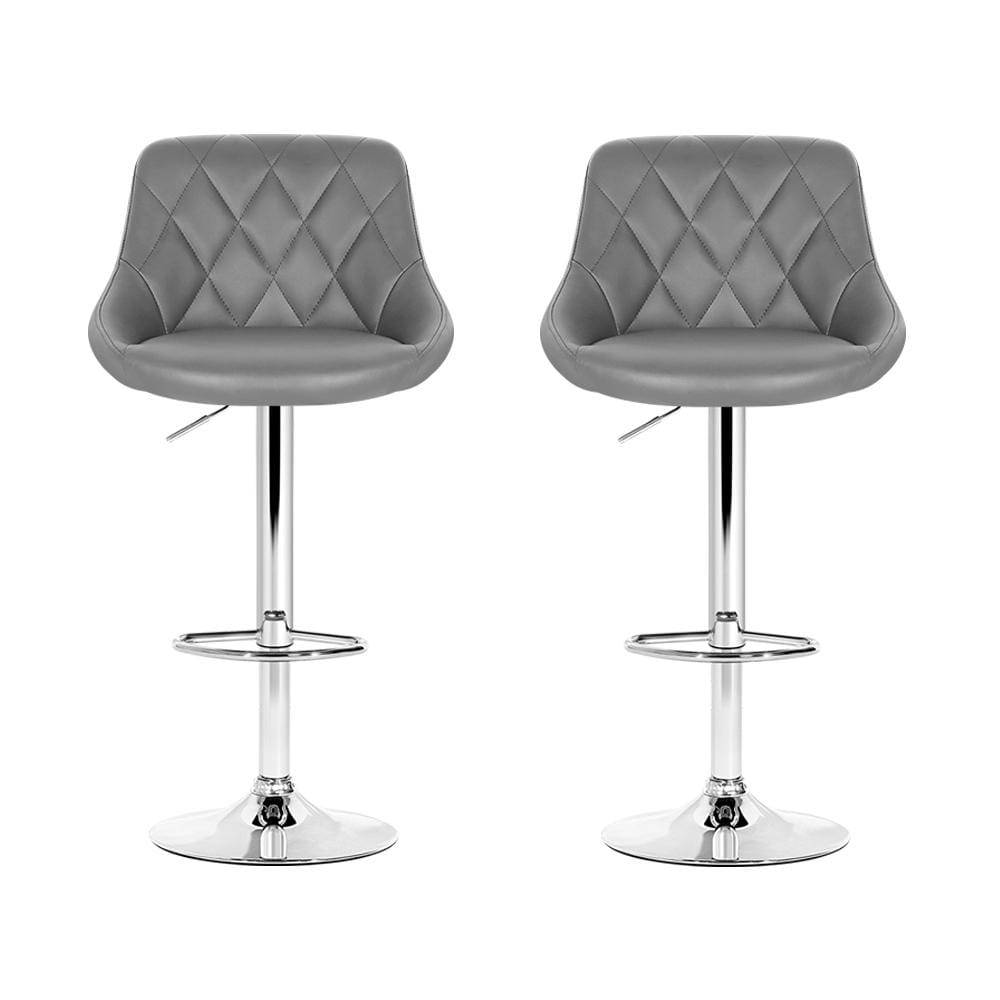 Artiss Set of 2 Bar Stools PU Leather Diamond Style - Grey - Newstart Furniture