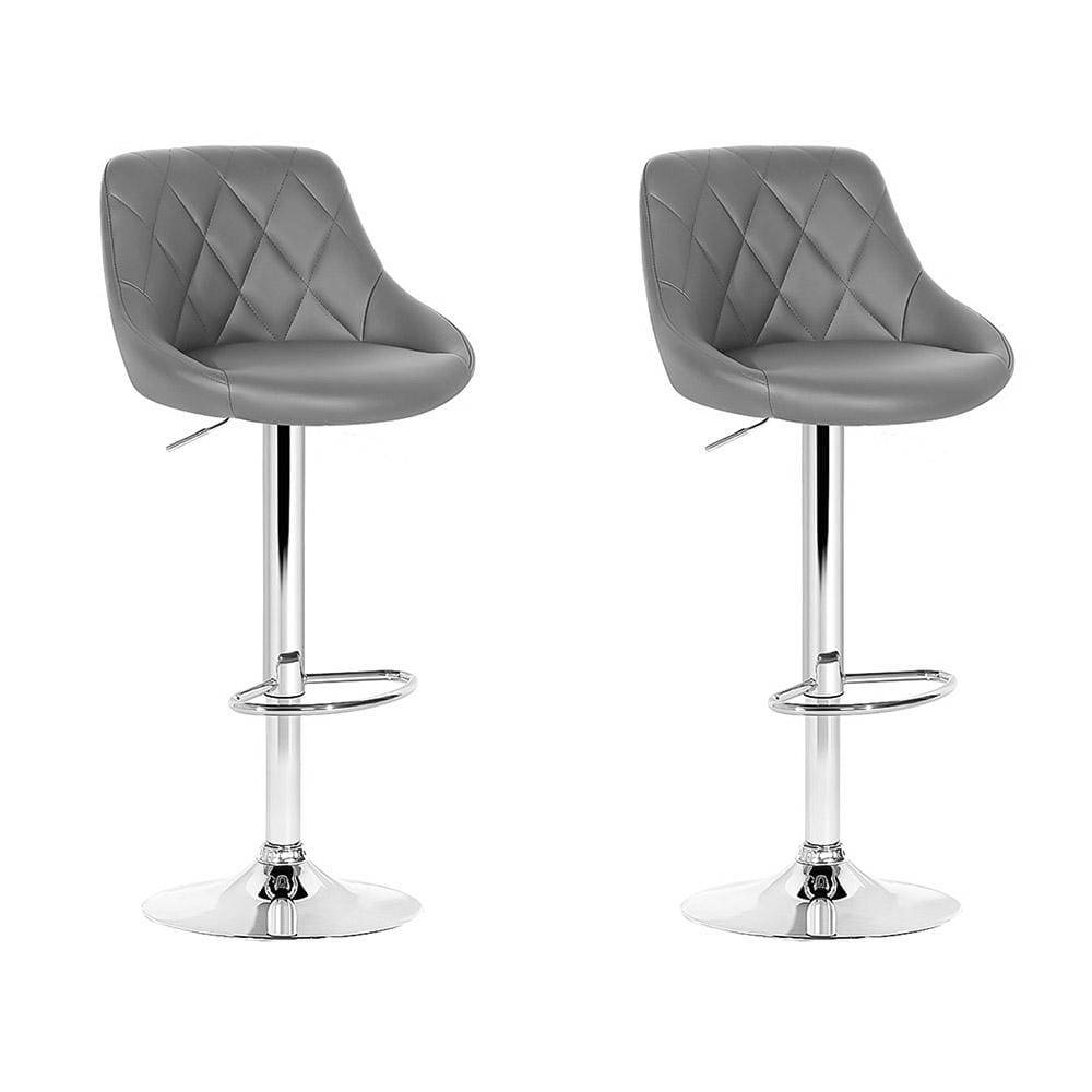 Artiss Set of 2 Bar Stools PU Leather Diamond Style - Grey - Newstart Furniture