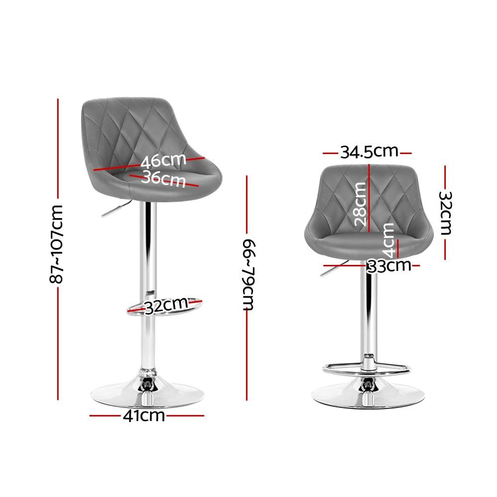 Artiss Set of 2 Bar Stools PU Leather Diamond Style - Grey - Newstart Furniture