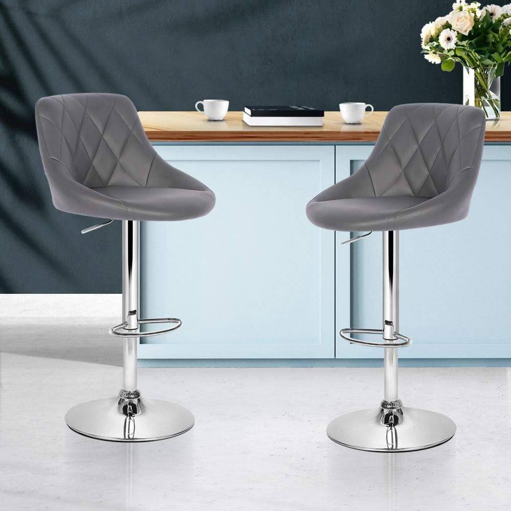 Artiss Set of 2 Bar Stools PU Leather Diamond Style - Grey - Newstart Furniture