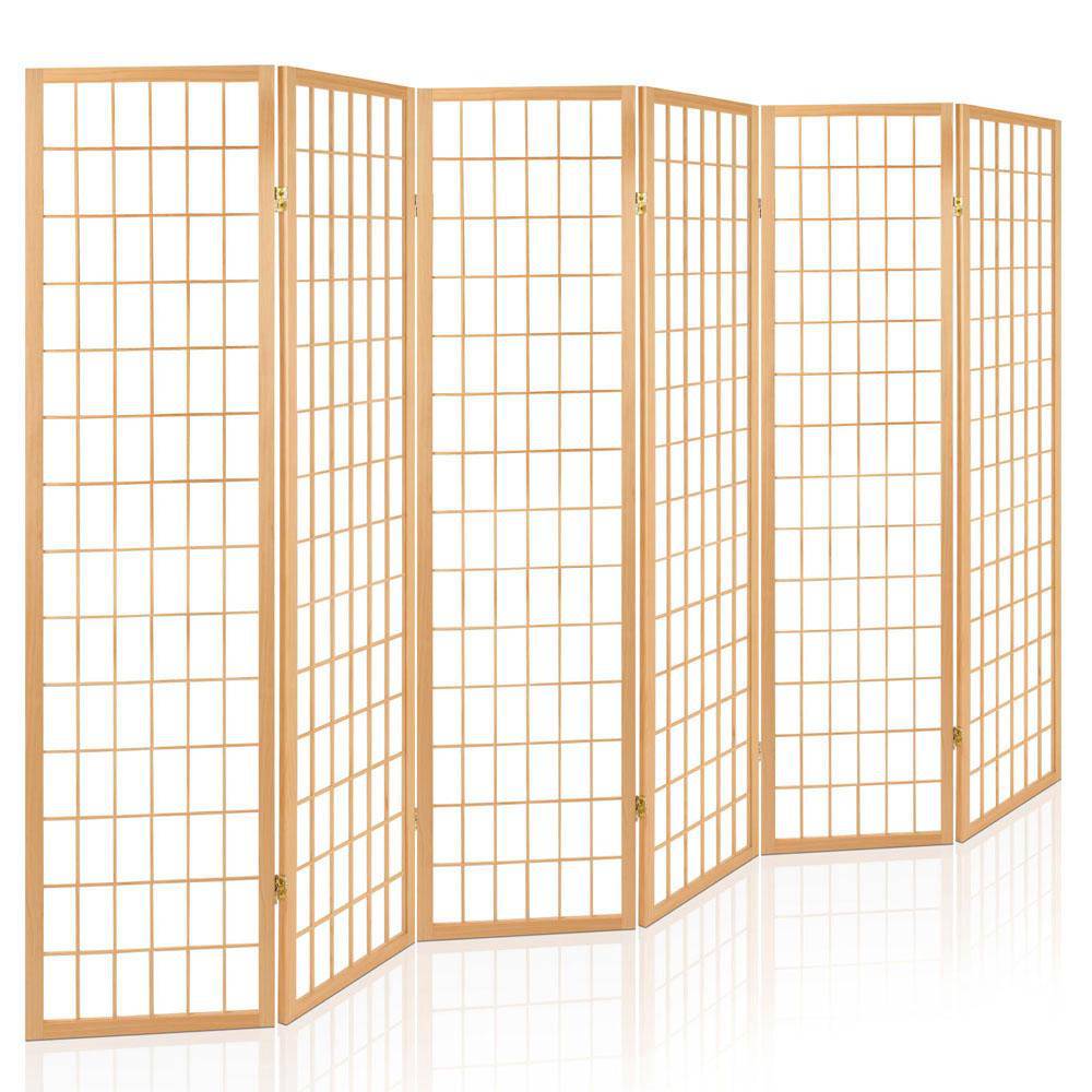 Artiss 6 Panel Room Divider Privacy Screen Foldable Pine Wood Stand Natural - Newstart Furniture