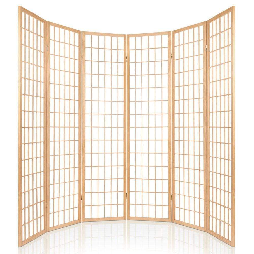 Artiss 6 Panel Room Divider Privacy Screen Foldable Pine Wood Stand Natural - Newstart Furniture