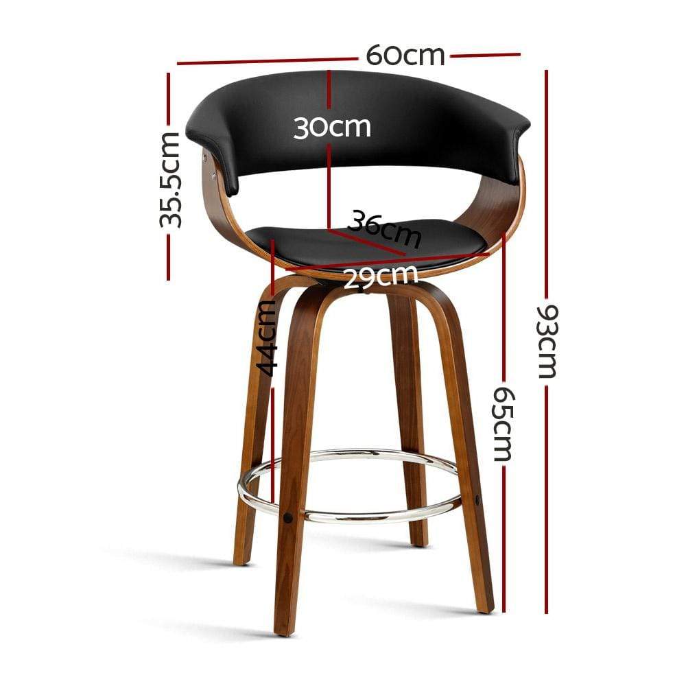 Artiss Swivel PU Leather Bar Stool - Wood and Black - Newstart Furniture