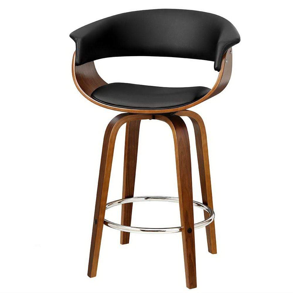 Artiss Swivel PU Leather Bar Stool - Wood and Black - Newstart Furniture