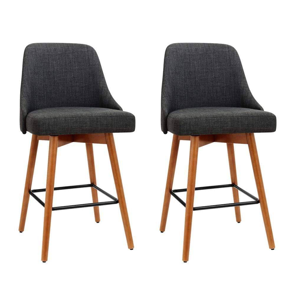 Artiss Set of 2 Wooden Fabric Bar Stools Square Footrest - Charcoal - Newstart Furniture