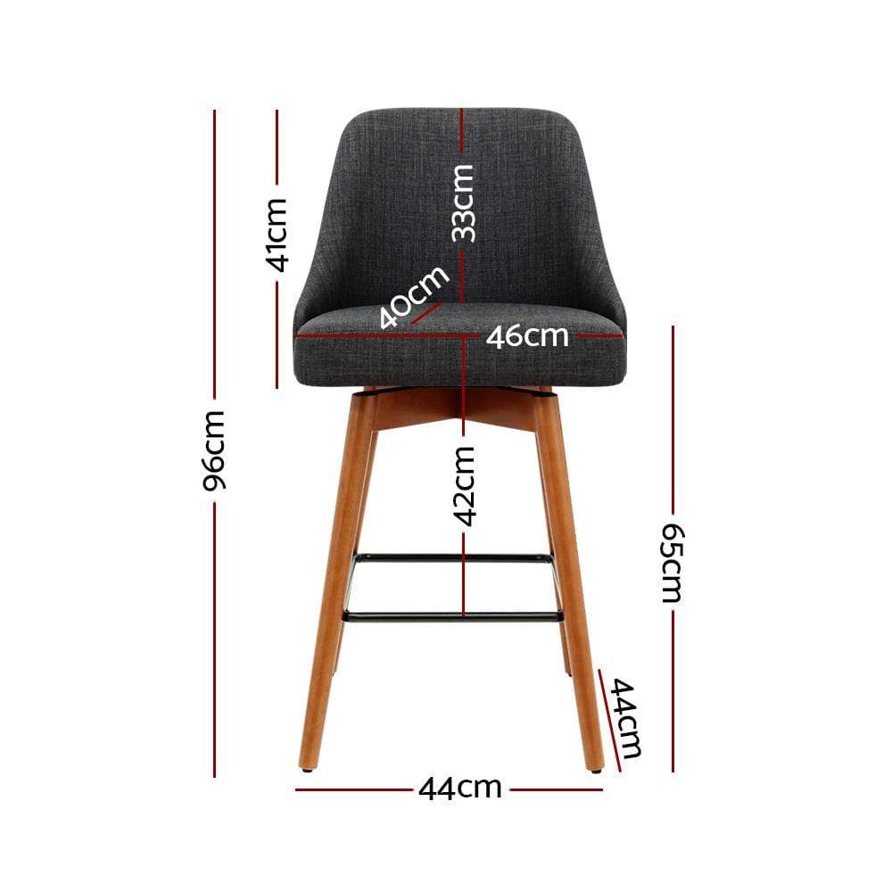 Artiss Set of 2 Wooden Fabric Bar Stools Square Footrest - Charcoal - Newstart Furniture