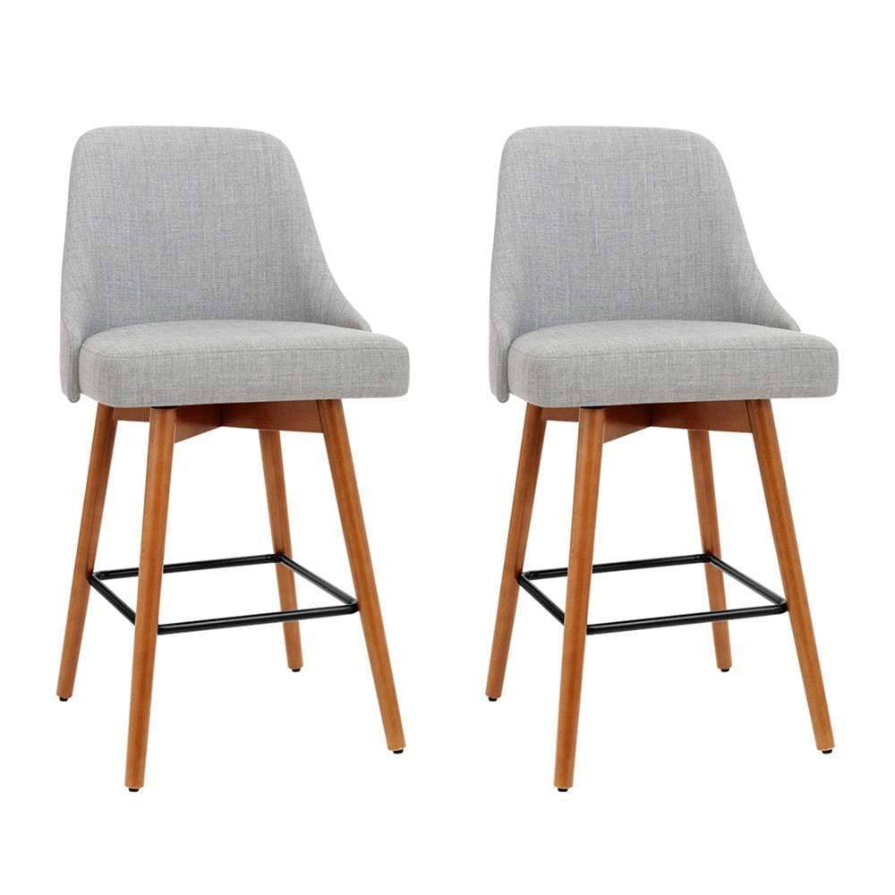 Artiss Set of 2 Wooden Fabric Bar Stools Square Footrest - Light Grey - Newstart Furniture