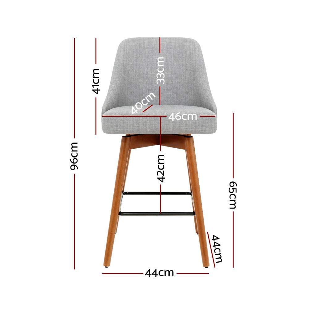 Artiss Set of 2 Wooden Fabric Bar Stools Square Footrest - Light Grey - Newstart Furniture