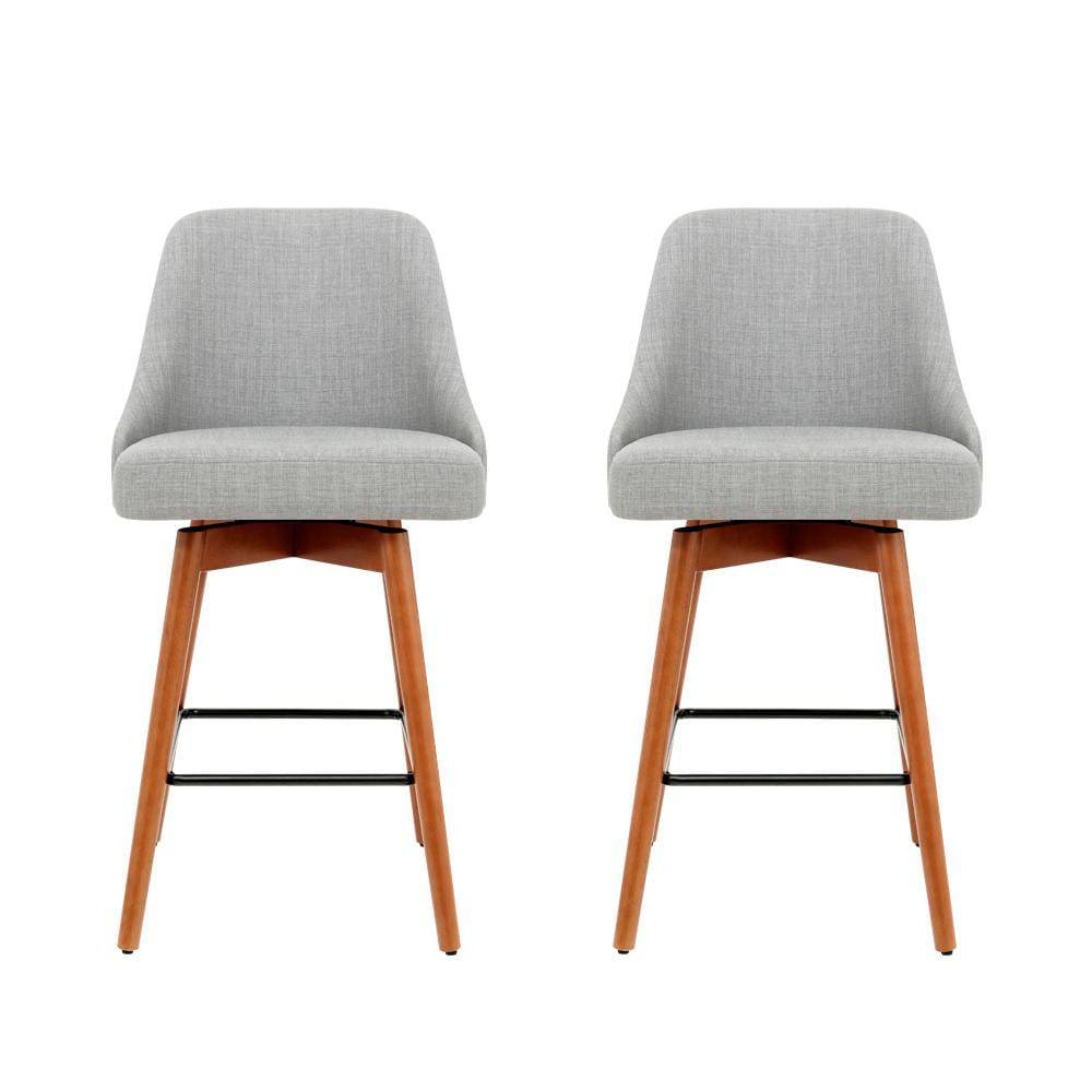 Artiss Set of 2 Wooden Fabric Bar Stools Square Footrest - Light Grey - Newstart Furniture