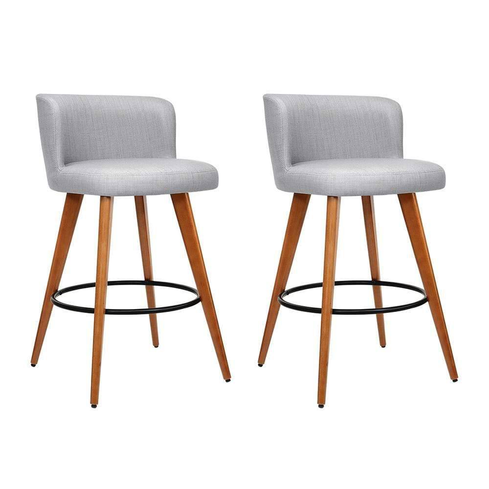 Artiss Set of 2 Wooden Fabric Bar Stools Circular Footrest - Light Grey - Newstart Furniture