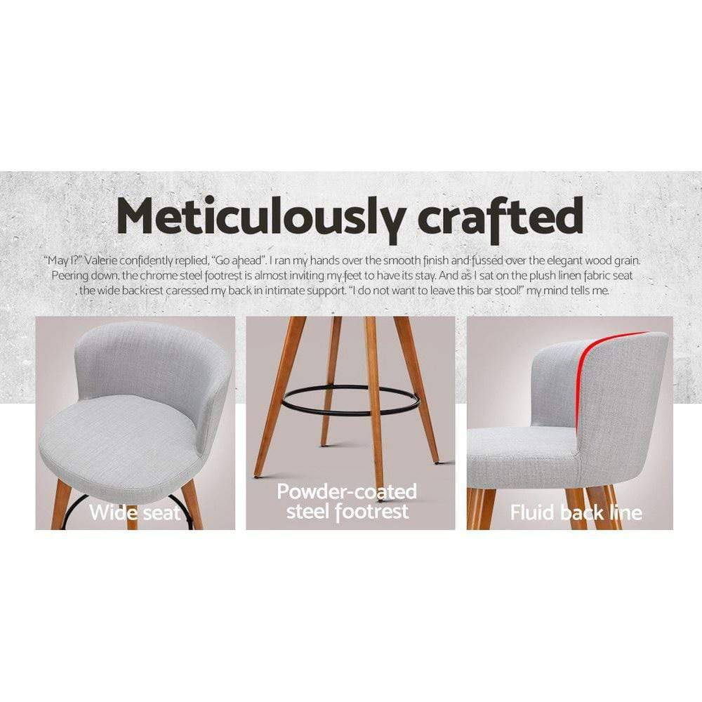 Artiss Set of 2 Wooden Fabric Bar Stools Circular Footrest - Light Grey - Newstart Furniture