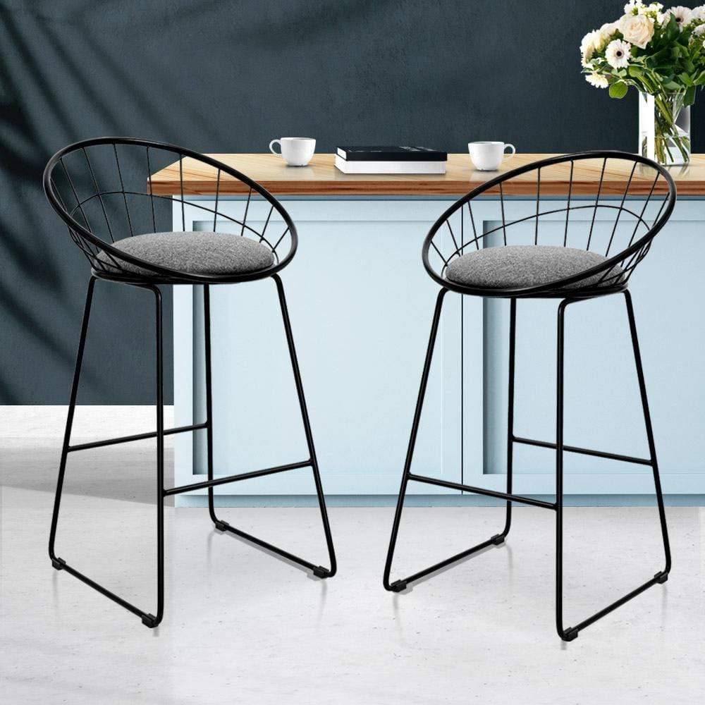 Artiss Set of 2 Bar Stools Steel Fabric - Grey and Black - Newstart Furniture