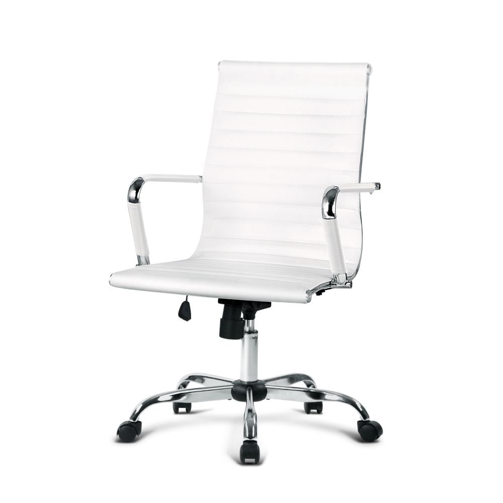 Artiss Gaming Office Chair Computer Desk Chairs Home Work Study White Mid Back - Newstart Furniture