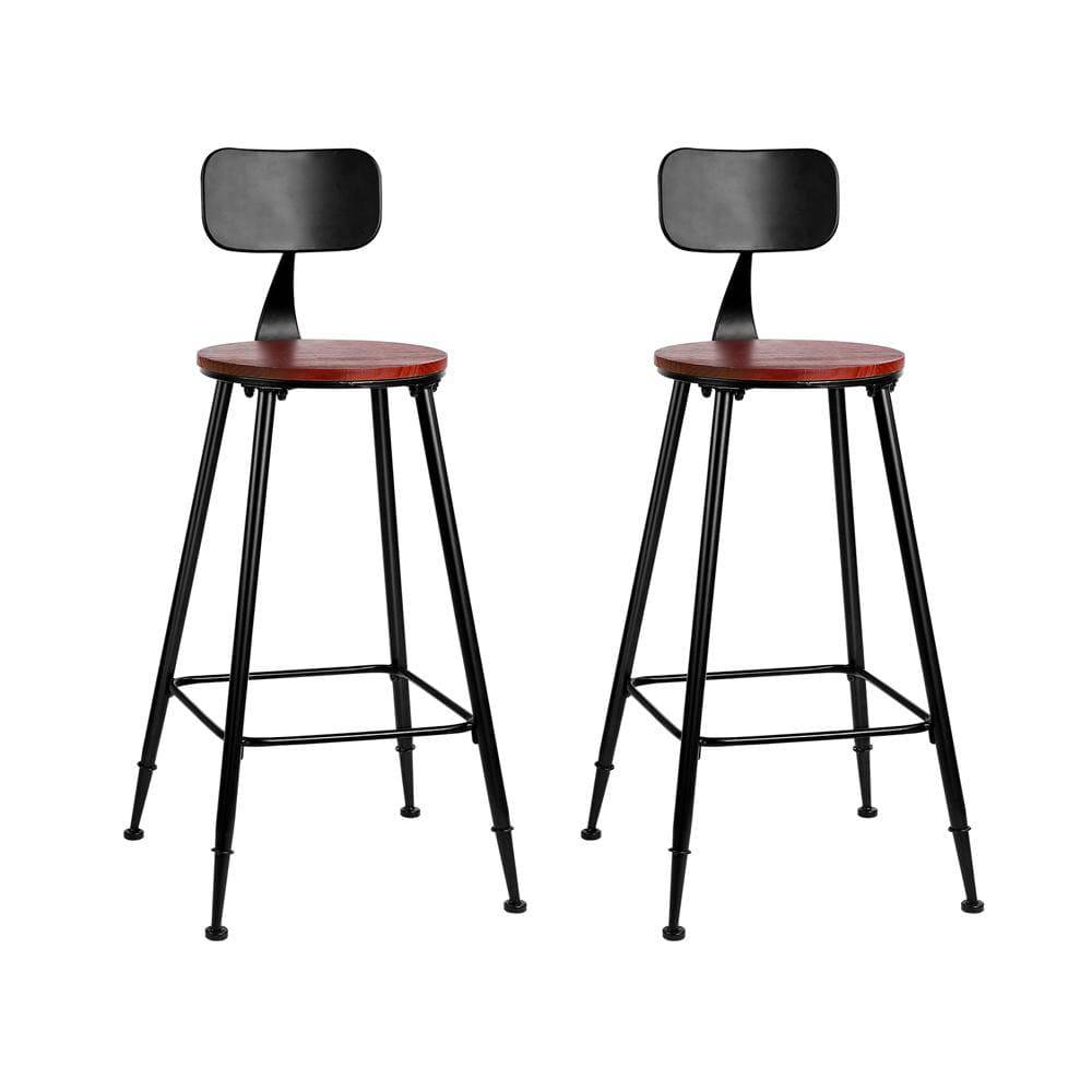 Set of 2 Artiss Bar Stools Pinewood Metal - Black and Wood - Newstart Furniture