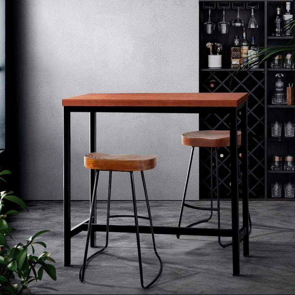 Artiss Vintage Bar Table ALEX Retro Pine Wood Metal Frame - Newstart Furniture