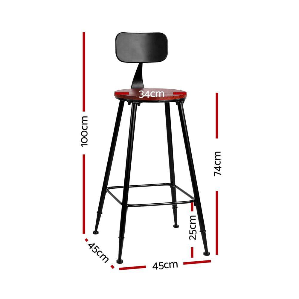 Set of 2 Artiss Bar Stools Pinewood Metal - Black and Wood - Newstart Furniture