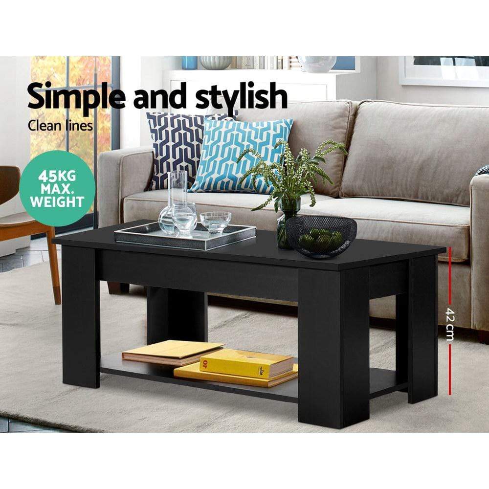Artiss Lift Up Top Coffee Table Storage Shelf Black - Newstart Furniture