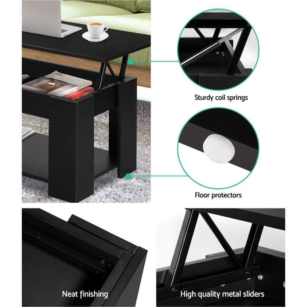 Artiss Lift Up Top Coffee Table Storage Shelf Black - Newstart Furniture