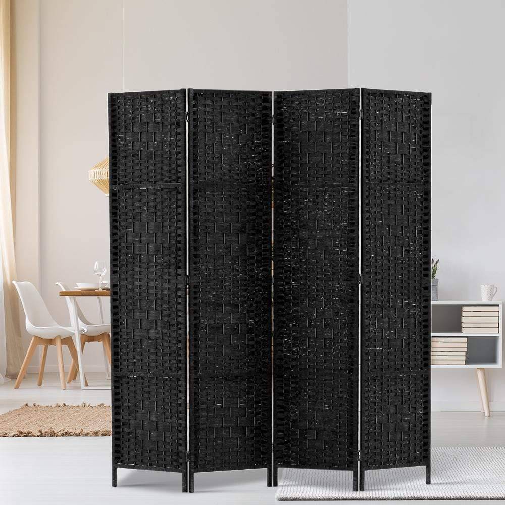 Artiss 4 Panel Room Divider Screen Privacy Timber Foldable Dividers Stand Black - Newstart Furniture