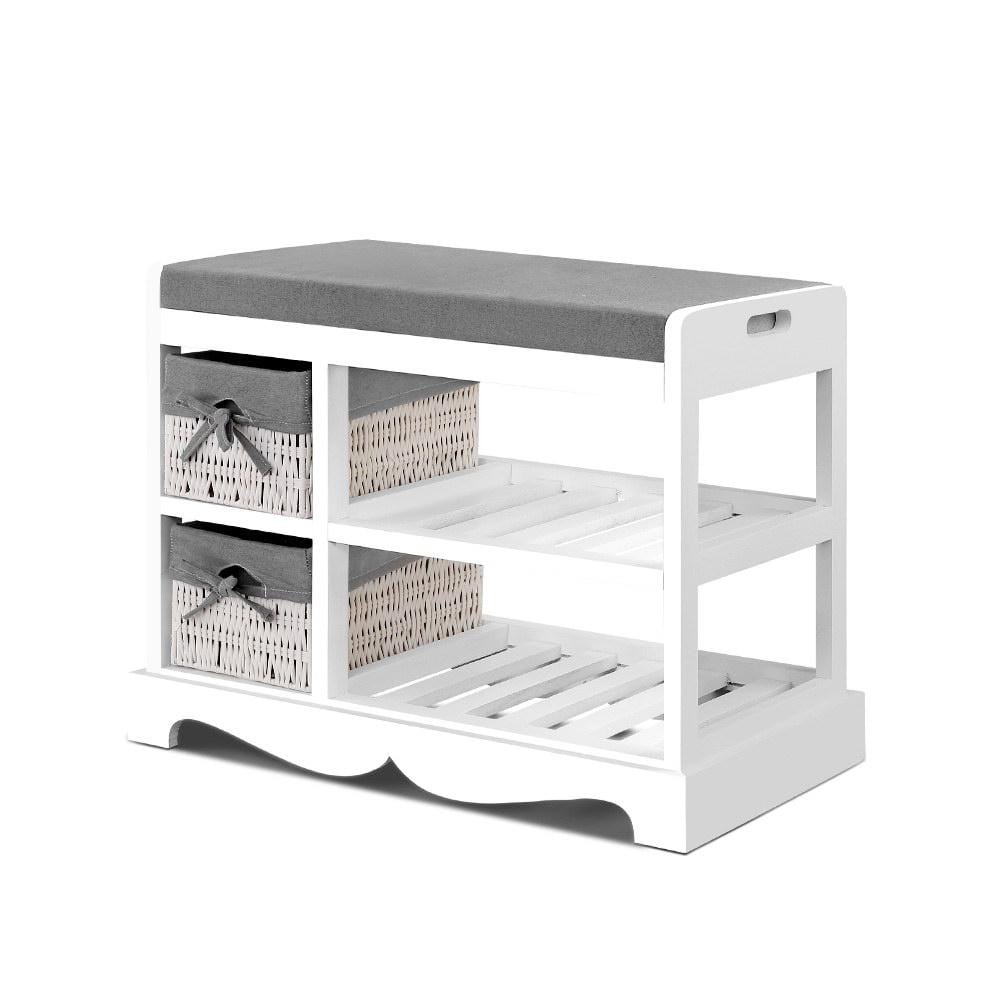 Artiss Shoe Cabinet Bench Rack Wooden Storage Organiser Shelf Stool 2 Drawers - Newstart Furniture
