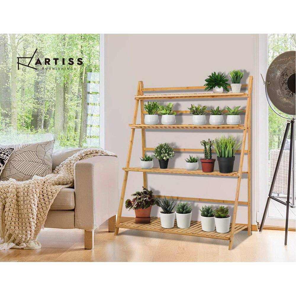 Artiss Bamboo Wooden Ladder Shelf Plant Stand Foldable - Newstart Furniture