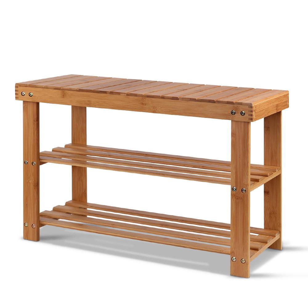 Artiss Bamboo Shoe Rack Wooden Seat Bench Organiser Shelf Stool - Newstart Furniture